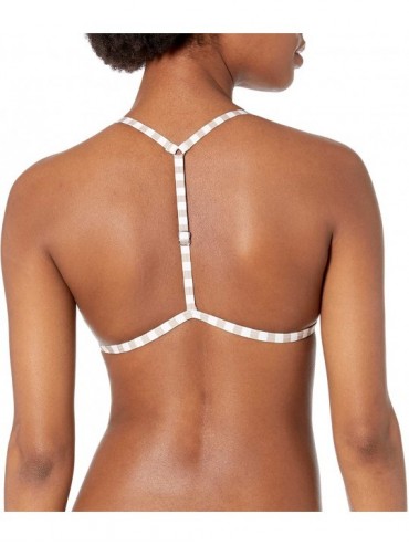 Tops Women's Holly Fixed T-Back Triangle Swimsuit Bikini Top - Sand Stripe - C818YQT6SCL $15.92