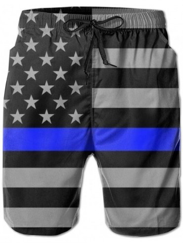 Trunks Ice Hot Wolf Mens Casual Boardshort Quick Dry Swimming Shorts - Supports Police Line Blue Flag - C5197HYLNC2 $56.65