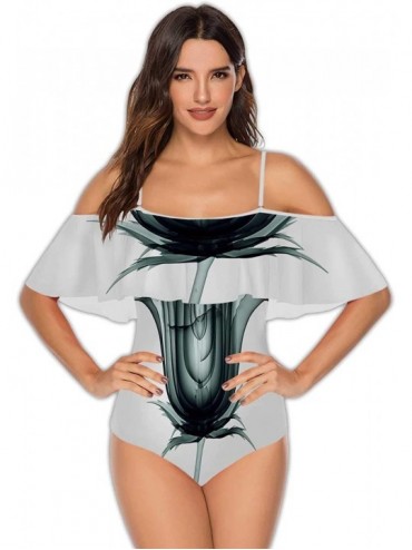 One-Pieces Marble Texture Abstract-Women One Piece RuffledUp Off Shoulder Swimwear S - Multi 13 - CT199DWO00Q $45.63