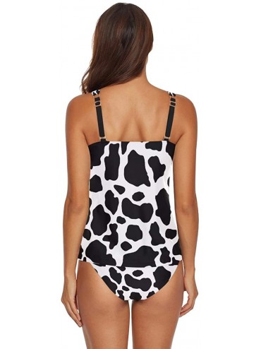 Sets Women 2-Pieces Bikini Sets Animal Leopard Skin Halter Swimsuits Swimwear Beachwear - Cow White Black Spot Pattern - CG18...