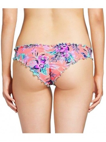 Tankinis Women's Bikini Bottom Wave Ruffle Ruched Cheeky - Fiery Coral Tropical - CB18W7LY6SW $32.49