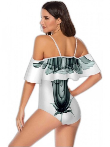 One-Pieces Marble Texture Abstract-Women One Piece RuffledUp Off Shoulder Swimwear S - Multi 13 - CT199DWO00Q $45.63