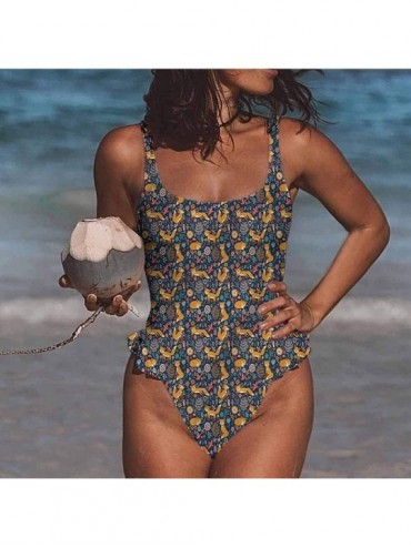 Bottoms Two Piece Swimsuits Floral- Exotic Blooms Foliage Great Fashion Piece - Multi 13-one-piece Swimsuit - CK19E778Z96 $42.40