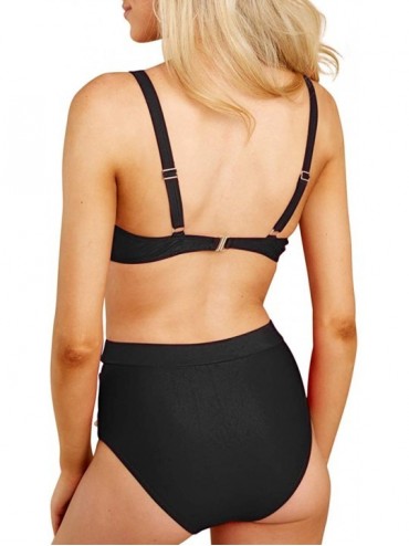 Sets Women Bikini Swimsuit High Waisted Bikini Set Tassel Halter Two Pieces Swimwear - Black 2 - CP18R8ZUZQ6 $18.62