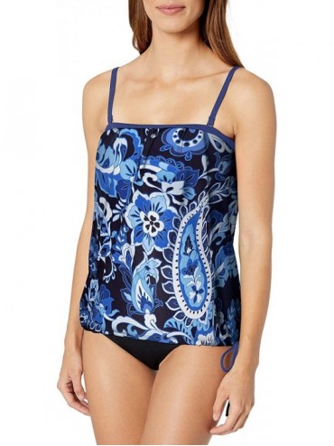 Tops Women's Side Tie Tankini Swimsuit Top - Navy//Havana Paisley - C018Y8DS96I $33.40