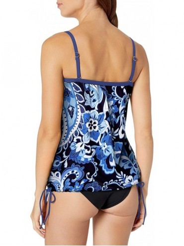 Tops Women's Side Tie Tankini Swimsuit Top - Navy//Havana Paisley - C018Y8DS96I $33.40