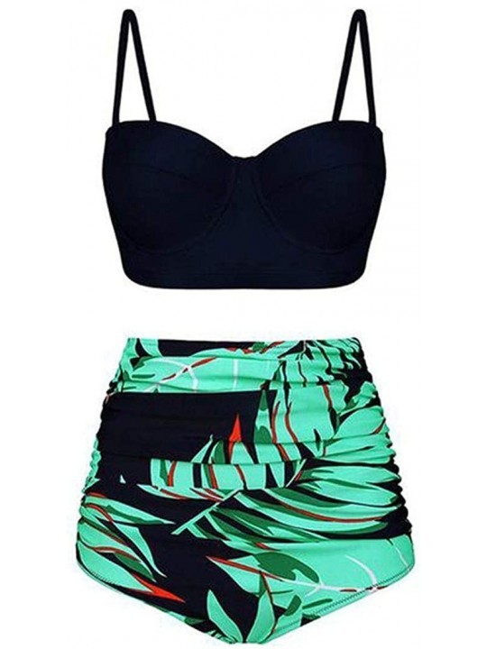 Sets Women High Waisted Bikinis Set Split Two-Piece Swimsuit Bathing Suit Swimwear - Black Green - C71900Z3KSK $29.32