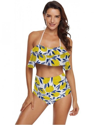 Bottoms Women Ruffle Halter Swimsuit Backless Bikini Set Floral - Multi 20 - CJ190E0A75A $72.28