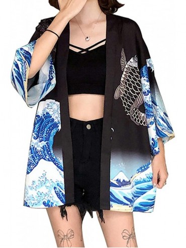 Cover-Ups Summer Womens Beach Kimono Wear Cover up Swimwear Beachwear Bikini Cardigan - Black - CT198N07Y9M $40.55