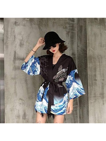 Cover-Ups Summer Womens Beach Kimono Wear Cover up Swimwear Beachwear Bikini Cardigan - Black - CT198N07Y9M $21.47
