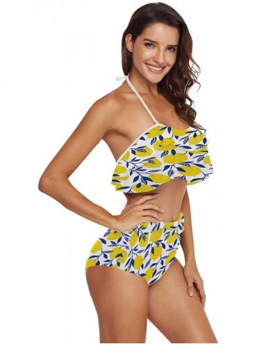 Bottoms Women Ruffle Halter Swimsuit Backless Bikini Set Floral - Multi 20 - CJ190E0A75A $44.56