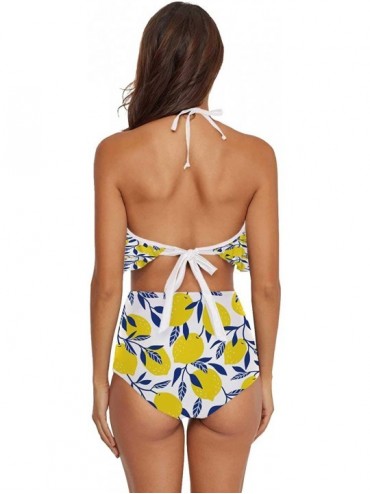Bottoms Women Ruffle Halter Swimsuit Backless Bikini Set Floral - Multi 20 - CJ190E0A75A $44.56