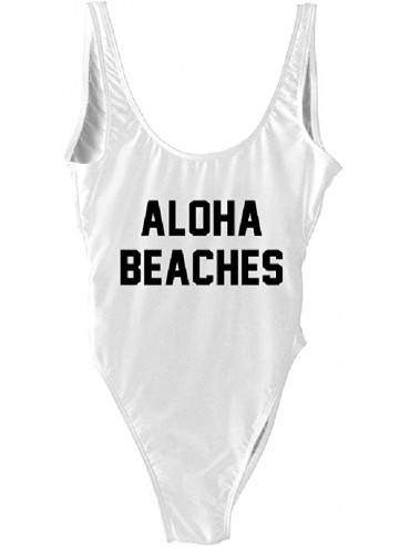 One-Pieces Letter Print Aloha Beaches Swimwear Monokini Bathing Suit Beachwear - White Black - CS18CU8ENH0 $36.07