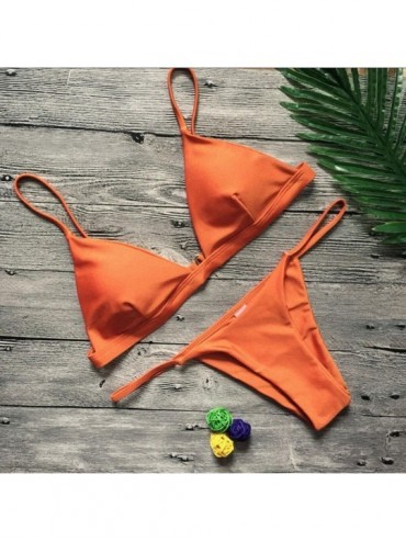 Sets Solid Color Split Sexy Swimwear-Women Push-Up Padded Bra Beach Bikini Set Swimsuit(New) - Orange - CX189C6GNZD $8.54