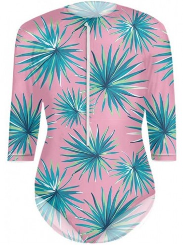 Rash Guards Girl One Piece Bikini Zip UV Leopard Long Sleeve Rash Guard Swimwear - Print- 17 - CN18R7ZZS4X $44.30