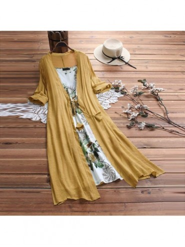 Sets Women Plus Size Bohemian O-Neck Floral Print Vintage Sleeveless Long Maxi Dress - G-yellow - CK18W3N62C8 $23.50