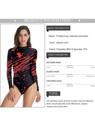 One-Pieces Womens Long Sleeve Zip UV Protection Printed Zipper Surfing One Piece Swimsuit Bathing Suit - D-red Blood Stain - ...
