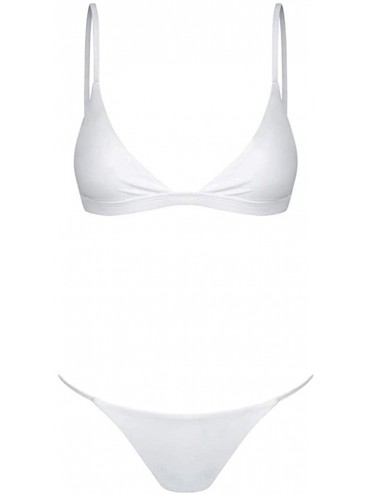 Sets Women Padded 2 Pieces Push Up Swimsuit Revealing Thong Bikinis V Bottom Style Brazilian Bottom Bra Sets - White - C1195I...