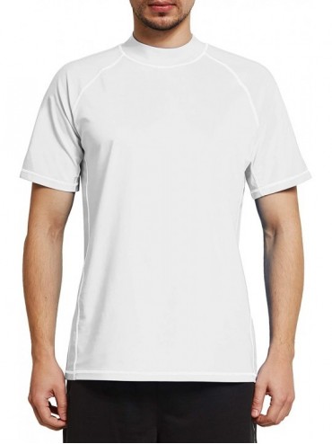 Rash Guards Men's Short Sleeve Loose Fit UPF 50+ Swim Shirt Rashguard Top UV Sun Protection Swim Tee - White - CL198CWRUYY $3...