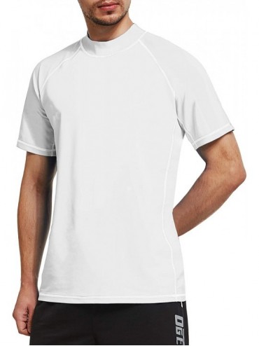 Rash Guards Men's Short Sleeve Loose Fit UPF 50+ Swim Shirt Rashguard Top UV Sun Protection Swim Tee - White - CL198CWRUYY $1...