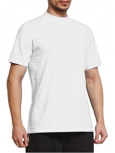 Rash Guards Men's Short Sleeve Loose Fit UPF 50+ Swim Shirt Rashguard Top UV Sun Protection Swim Tee - White - CL198CWRUYY $1...