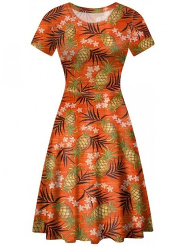 Cover-Ups Knee Long Dresses Women Short-Sleeve A-line Scoop Neck T-Shirt Dress - Pineapple Orange - CC194YYD68A $53.44