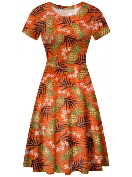 Cover-Ups Knee Long Dresses Women Short-Sleeve A-line Scoop Neck T-Shirt Dress - Pineapple Orange - CC194YYD68A $27.07