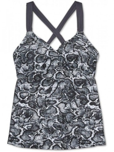 Tops Women's Strappy Back Tankini Swim Top - Grey Snake Print - CK194GESW47 $13.94