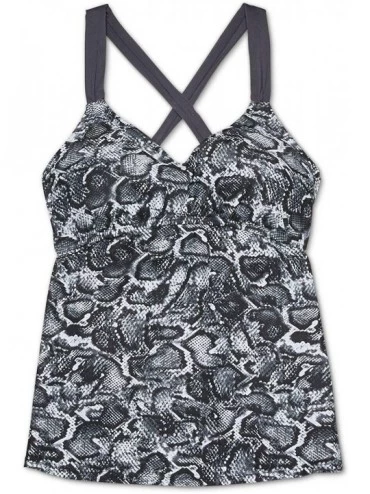Tops Women's Strappy Back Tankini Swim Top - Grey Snake Print - CK194GESW47 $28.64