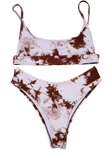 Sets Women's Tie Dye Bikini Set Two Piece Swimsuit Cheeky Bathing Suit - Brown - CZ199RZM4NR $23.44