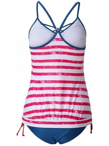 Racing Women's Blouson Tankini Swimsuit American Flag Print 2 Piece Ruched Tummy Control Bathing Suit with Triangle Briefs Re...