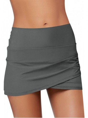 Bottoms Women's High Waist Tulip Hem Shirring Swim Skirt Swimsuit Bikini Bottom - D Mid Waist Grey - CL19G8256EM $18.46