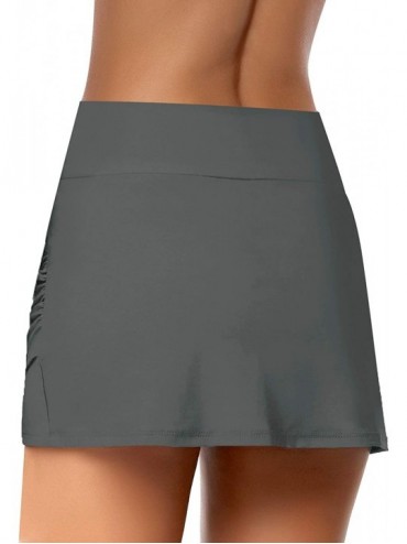 Bottoms Women's High Waist Tulip Hem Shirring Swim Skirt Swimsuit Bikini Bottom - D Mid Waist Grey - CL19G8256EM $18.46