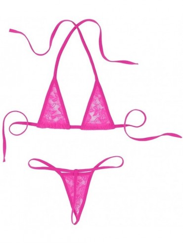 Sets Women's Floral Lace Triangle Bikini Set Halter Sliding Bra Top with Micro Panty Swimsuit Bathing Suit - Rose - C01952UDW...
