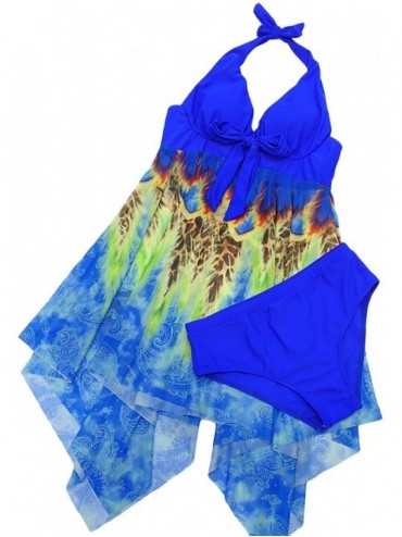 One-Pieces Women's Plus Size Mesh Sheer Ruffle Swimdress 2 Piece Swimsuit Swimwear Bathing Suit - Blue - CU194OQI9AA $18.68