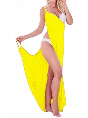 Rash Guards Women Greek Goddess Spaghetti Strap Sarong Beachwear Beach Cover Up - Yellow - C7183GOCYLQ $14.47