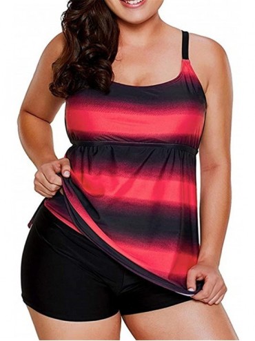 Tankinis Women's Plus Size Tankini Swimsuits Color Block Top with Boyshort Swimwear - Rosy - CR18GT9L2QK $43.50