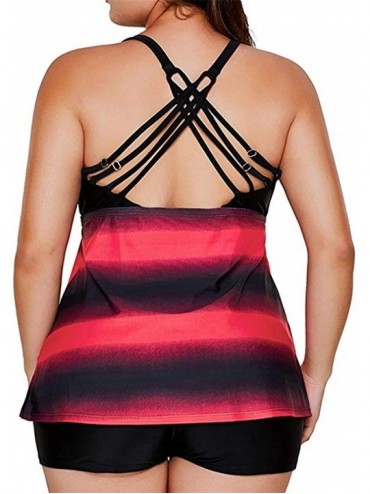 Tankinis Women's Plus Size Tankini Swimsuits Color Block Top with Boyshort Swimwear - Rosy - CR18GT9L2QK $19.72