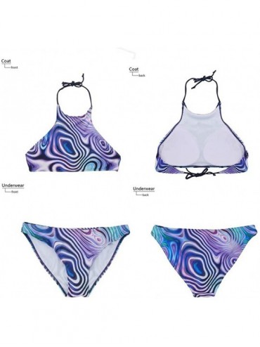 Sets Women Swimsuit Beach Swimwear Tie Halter Padding Bikini Bathing Suit Two Piece Tropical Plants Pattern Pineapple 2 - C71...