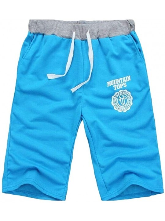 Trunks Men's Shorts Relaxed-fit Elastic Waist Straight-Leg Sports Drawstring Shorts with Pockets - Blue - CC18W78XE3U $8.99