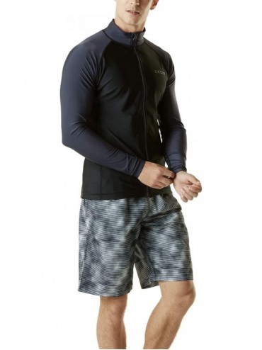 Rash Guards Men's Long Sleeve Zip Rash Guard- UPF50+ UV/Sun Protection Quick Dry Swim Shirts - Solid(msz03) - Black/ Dark Gre...