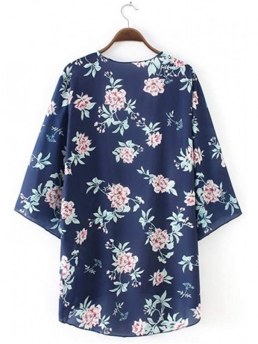 Cover-Ups Women's Sheer Chiffon Blouse Loose Tops Kimono Floral Print Cardigan - T60 - CE18M955L0E $14.32