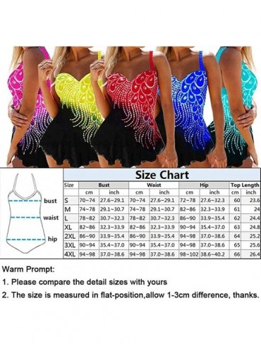 Racing Womens Feather Sequins Print Tankini Swimwear Two Piece Set Tummy Control Swimming Bathing Suit Swimsuits - Blue - CB1...