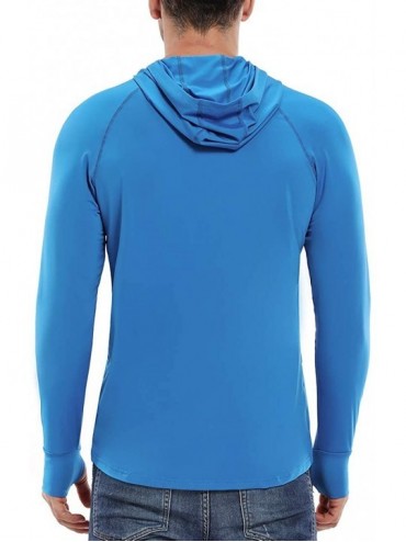 Rash Guards Men's UPF 50+ Sun Protection Hoodie Long Sleeve Fishing Hiking T-Shirt with Thumbhole - Royal Blue-hoodie - CB193...
