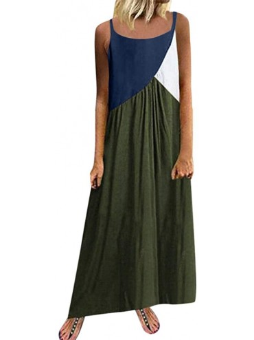 Cover-Ups Plus Size Maxi Dresses Women Casual O Neck Sleeveless Maxi Dress Long Dress Color Block Ruffle A line Beach Dress G...