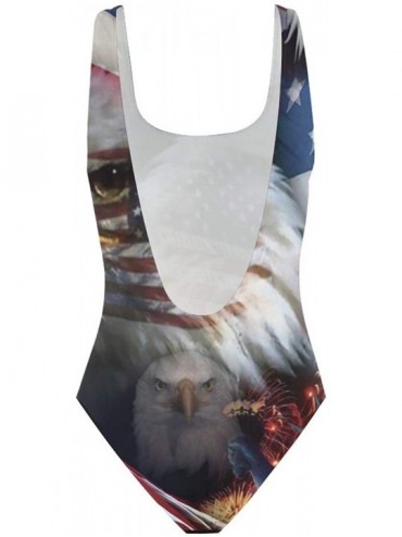 Racing American Flag Women's Quick DrOne Piece Swimsuits Elasticity Bathing Suit Swimwear Soft Cup American Bald Eagle Flag -...