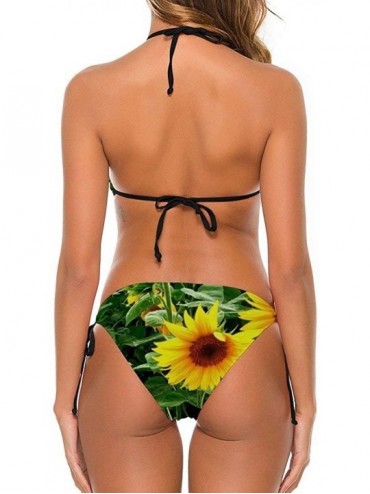 Sets Women Girl Two Piece Adjustable Halter Bikini Set Swimwear Bathing Suits - Sunflowers Patterned - C9198XWW6DX $34.47