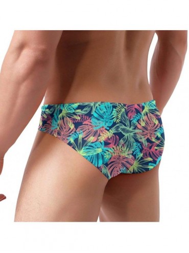 Briefs Men's Sexy Leaves Picture Tropcial Plant Low Rise Briefs Bikini Swimwear Swimsuit with Drawstring - Leaves Tropical Pl...
