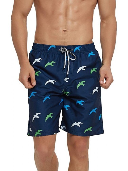 Board Shorts Mens Swim Trunks Quick Dry Board Shorts with Mesh Lining Swimwear Bathing Suits - Seagull Dark Blue - CS199USXMI...