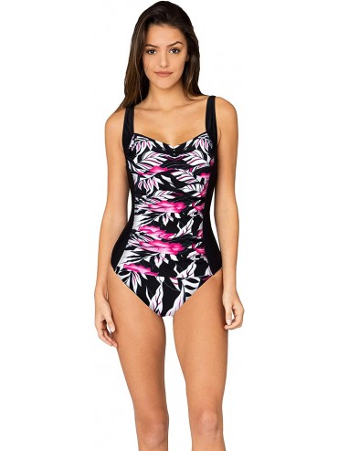 One-Pieces Striped One Piece Swimsuit Vintage Tummy Control Backless Halter Beachwear - Pink White Floral - CQ18TE6WXOY $24.78